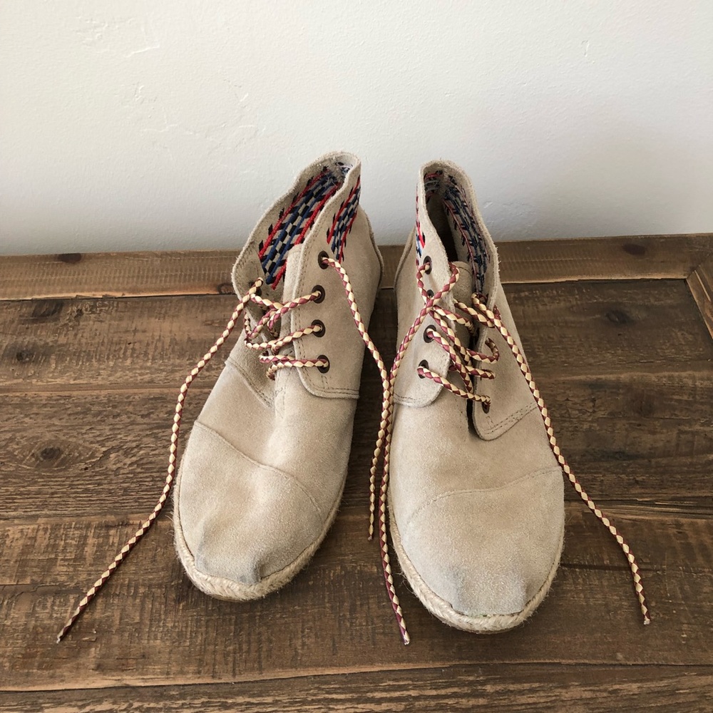 Toms suede booties/ moccasins with pattern